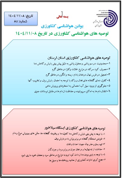 توصیه های هواشناسی کشاورزی 08/11/1404